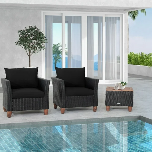 Gymax 3PCS Patio Rattan Conversation Furniture Set Yard Outdoor