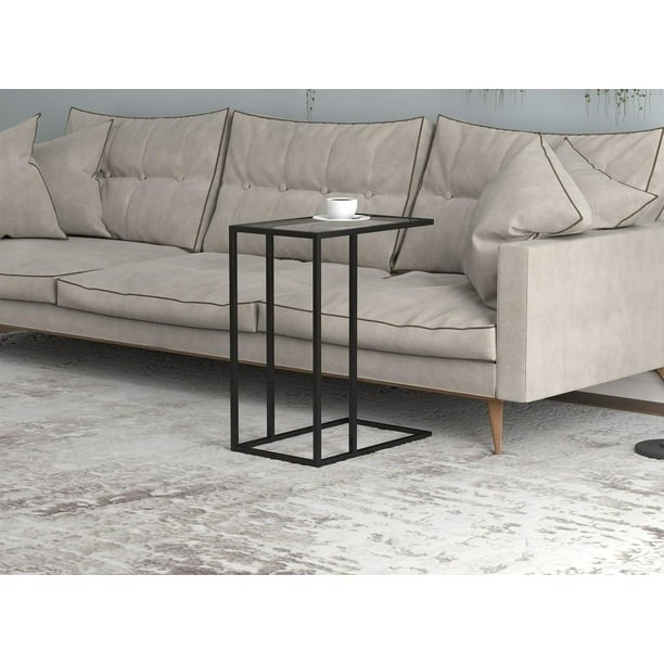Safdie & Co. Accent Table 19L C Shaped Glass Metal