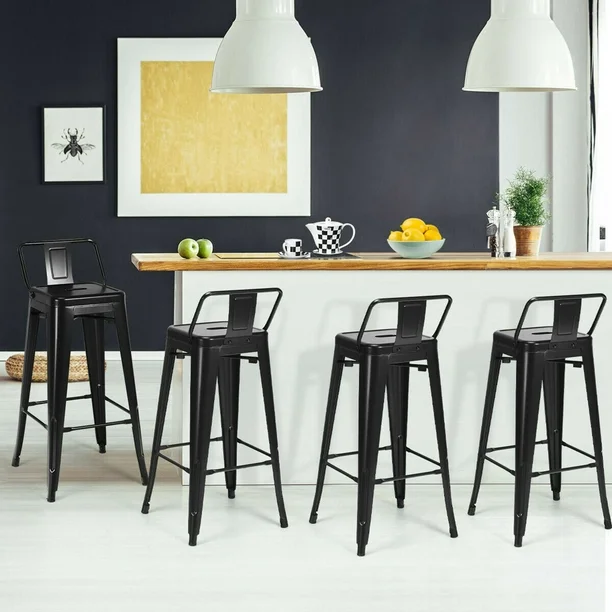 Set of 4 Metal Bar Stools 30'' Bar Height Barstools Industrial w
