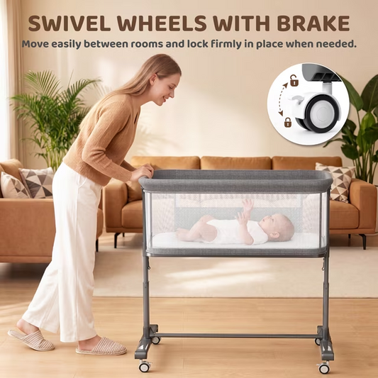 AILEEKISS Baby Bassinet with Wheels, Height Adjustable Newborn Bedside Sleeper for Baby, Grey
