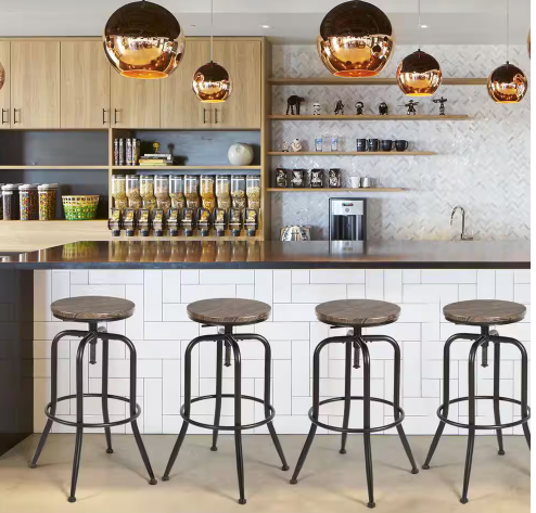 AMA 30 in. Walnut Wood Grain Backless Metal Frame Adjustable Height Bar Stool