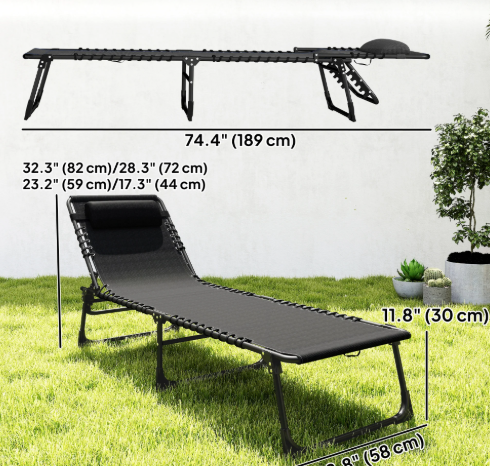 Outsunny Portable Reclining Beach Chaise Lounge – Black