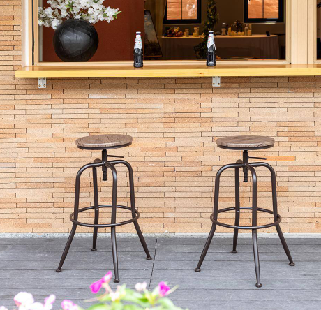 AMA 30 in. Walnut Wood Grain Backless Metal Frame Adjustable Height Bar Stool