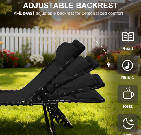 Outsunny Portable Reclining Beach Chaise Lounge – Black