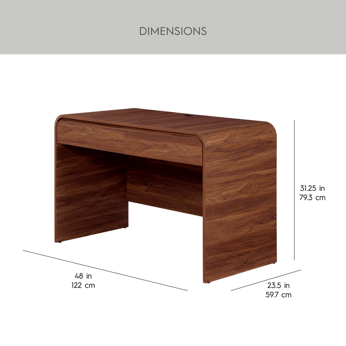 Juliet Curved Desk with Storage, Adults and Teens, Walnut Finish