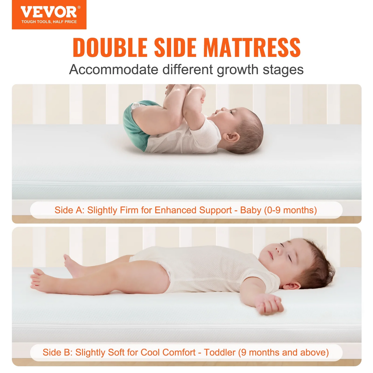 Crib Mattress, Two-sided Breathable Toddler Mattress of Memory Foam, Baby Mattress