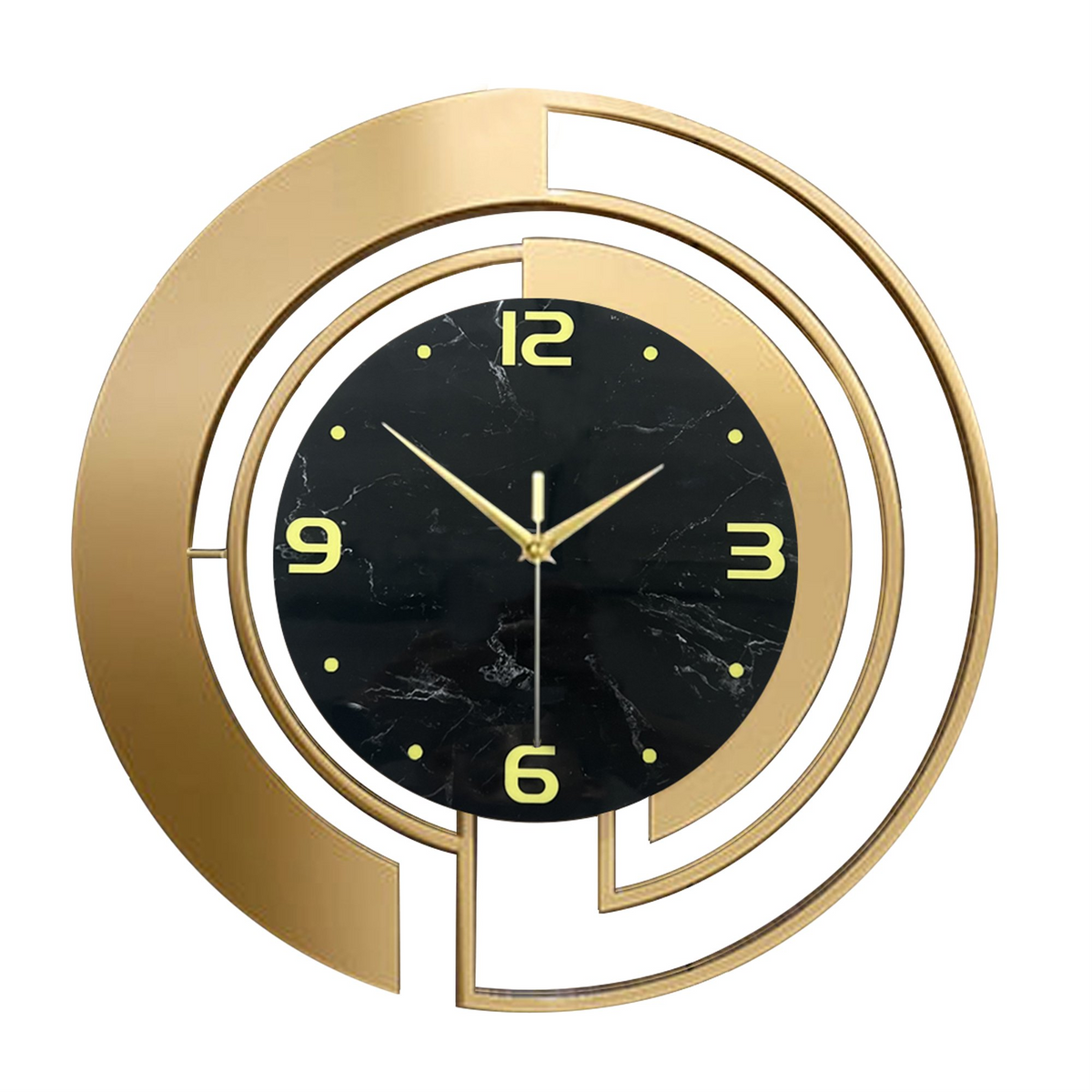 24" Luxury Gold & Black Metal Wall Clock – Marble Pattern