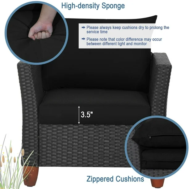Gymax 3PCS Patio Rattan Conversation Furniture Set Yard Outdoor