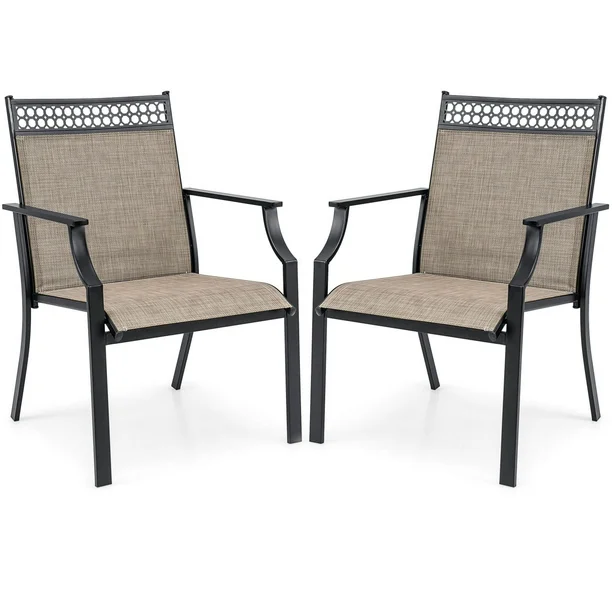 Patio Chairs Set of 2 with All Weather Breathable Fabric High Backrest Coffee