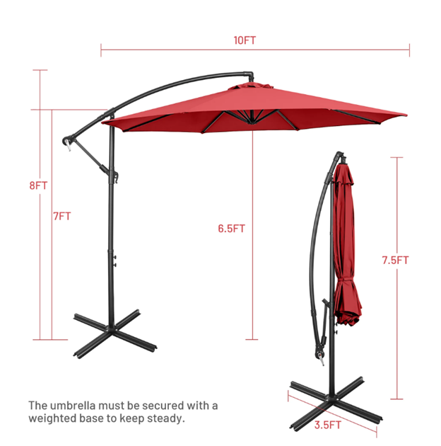 Patio Umbrella with Stand & ; Solar LED Lights  Red