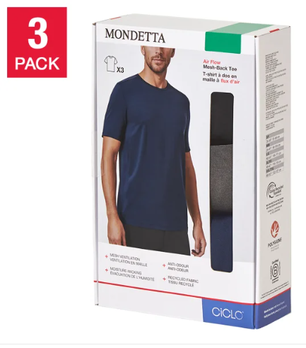 Mondetta Men’s Mesh Back T‑Shirt – 3‑Pack