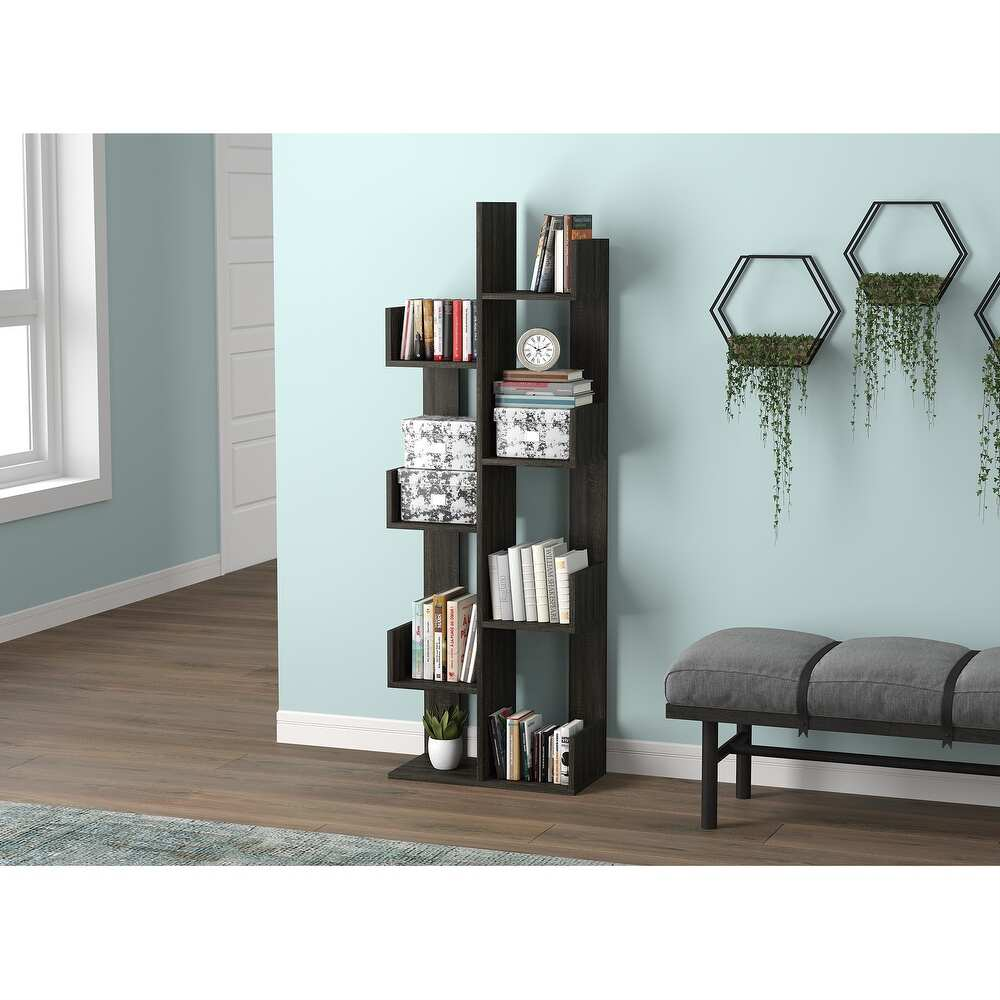 Wall Shelf 57H Brown Staggered Shelves Concept / Book Case