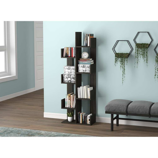 Wall Shelf 57H Brown Staggered Shelves Concept / Book Case