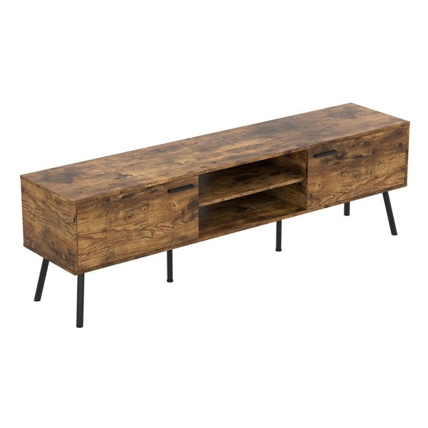 TV Stand-71"Long/Brown Reclaimed Wood with 2 Closed Doors & 2 Shelves