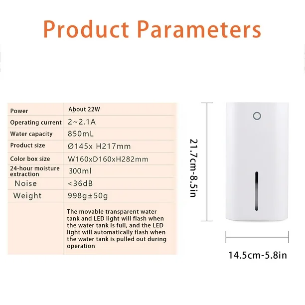 Household Dehumidifier, Household Silent Dehumidifier, Bedroom Bathroom Basement Closet Household Portable Small Dehumidifier