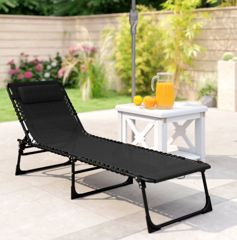 Outsunny Portable Reclining Beach Chaise Lounge – Black