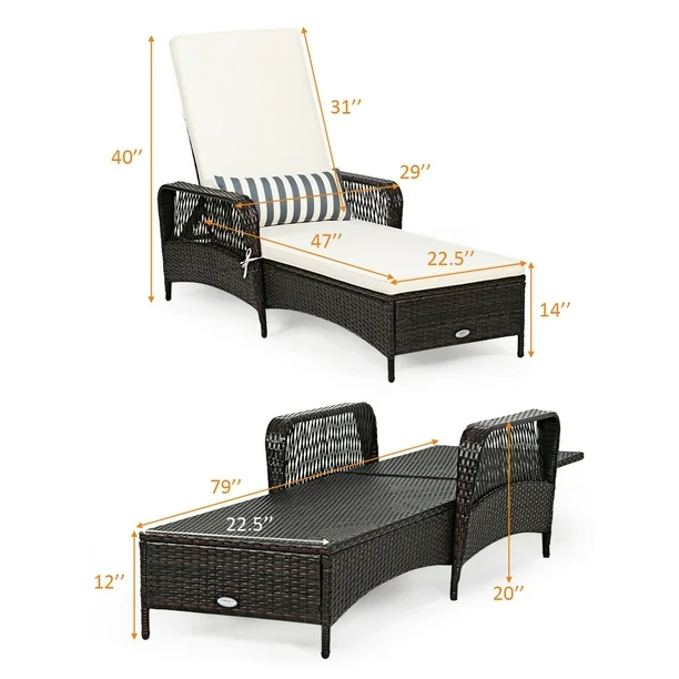 Gymax Rattan Patio Lounge Chair Chaise w/ Adjustable Backrest Cu