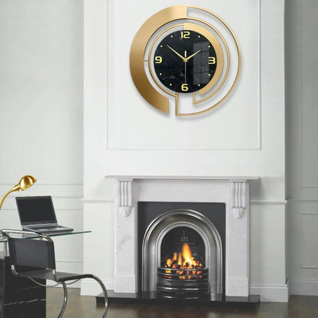 24" Luxury Gold & Black Metal Wall Clock – Marble Pattern