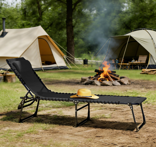 Outsunny Portable Reclining Beach Chaise Lounge – Black