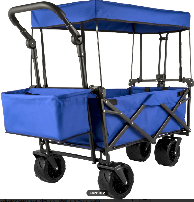 Blue Collapsible Wagon Cart with Canopy