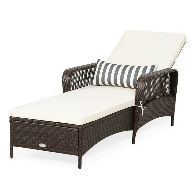 Gymax Rattan Patio Lounge Chair Chaise w/ Adjustable Backrest Cu