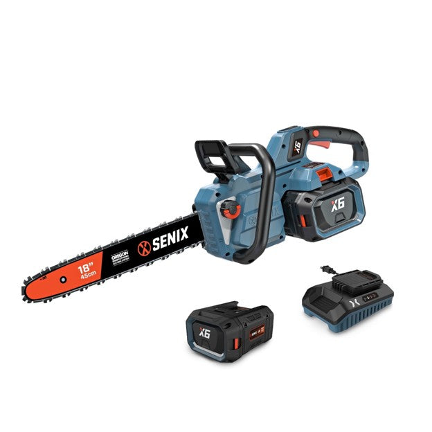 SENIX CSX6-M1 18" 60V Battery Powered Chainsaw, Brushless, Automatic Oiler, Tool-Free Chain