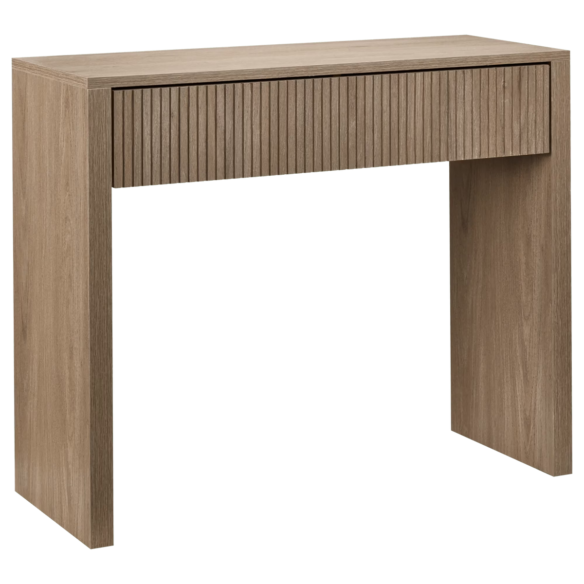 Bouclair Natural Oak Wood Veneer Entryway Console Table with 1 Fluted Drawer Hallway