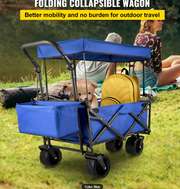 Blue Collapsible Wagon Cart with Canopy