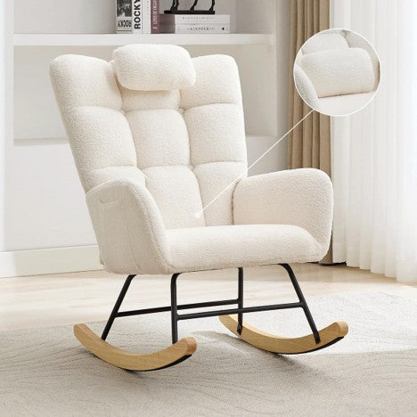 Garvee Nursery Rocking Chair Teddy Upholstered Glider Rocking Chair High Backrest Camel