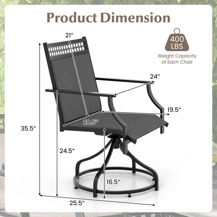 Patio Swivel Dining Chairs Set of 2 with Heavy-duty Metal Frame