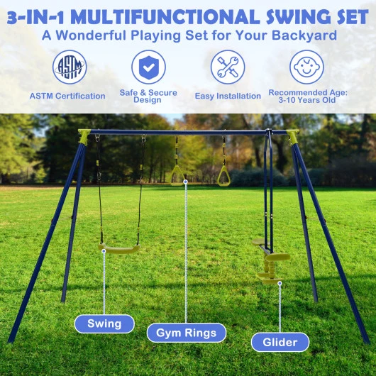 🏞️🎉 3‑in‑1 Outdoor Swing Set for Kids (Ages 3–10) – BRAND NEW!