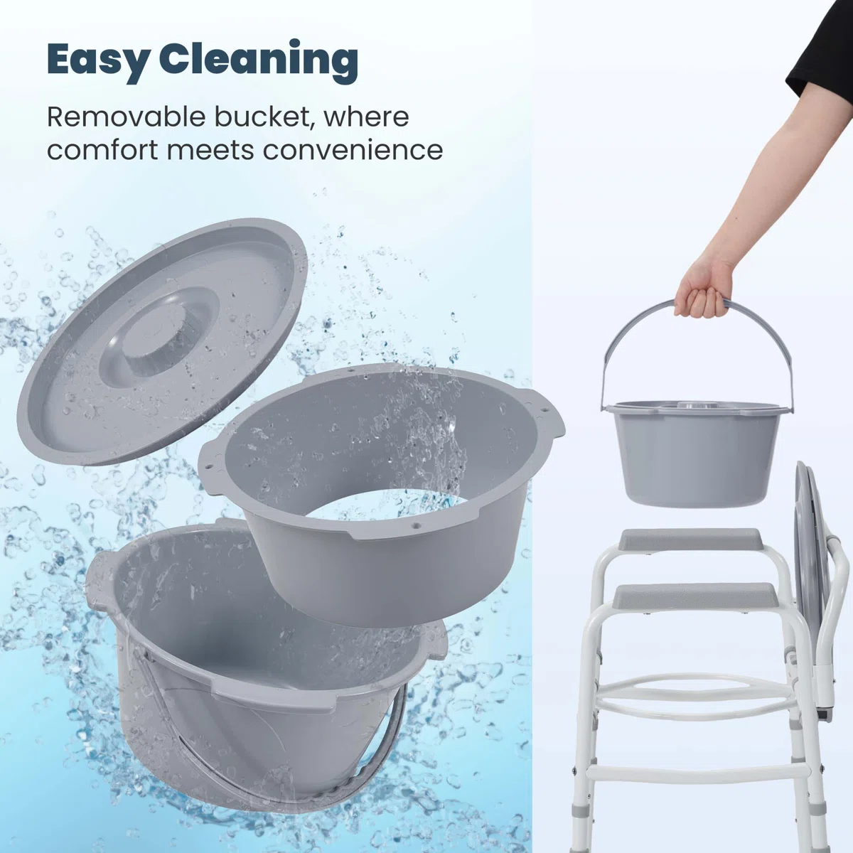 3-In-1 Steel Bedside Commode, Raised Toilet Seat With Handles, Portable Toilet With 7.5 QT Bucket, 350 Lb. Weight Capacity DR3313