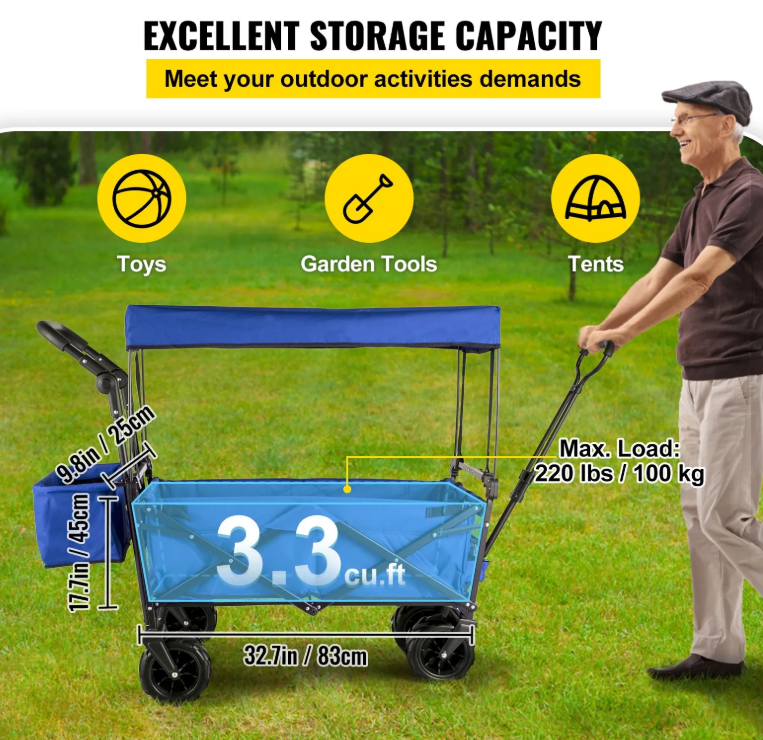 Blue Collapsible Wagon Cart with Canopy