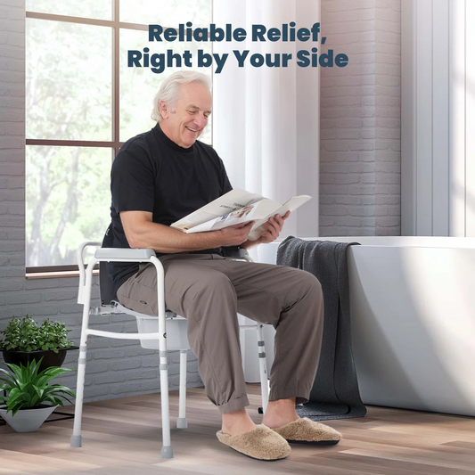 3-In-1 Steel Bedside Commode, Raised Toilet Seat With Handles, Portable Toilet With 7.5 QT Bucket, 350 Lb. Weight Capacity DR3313