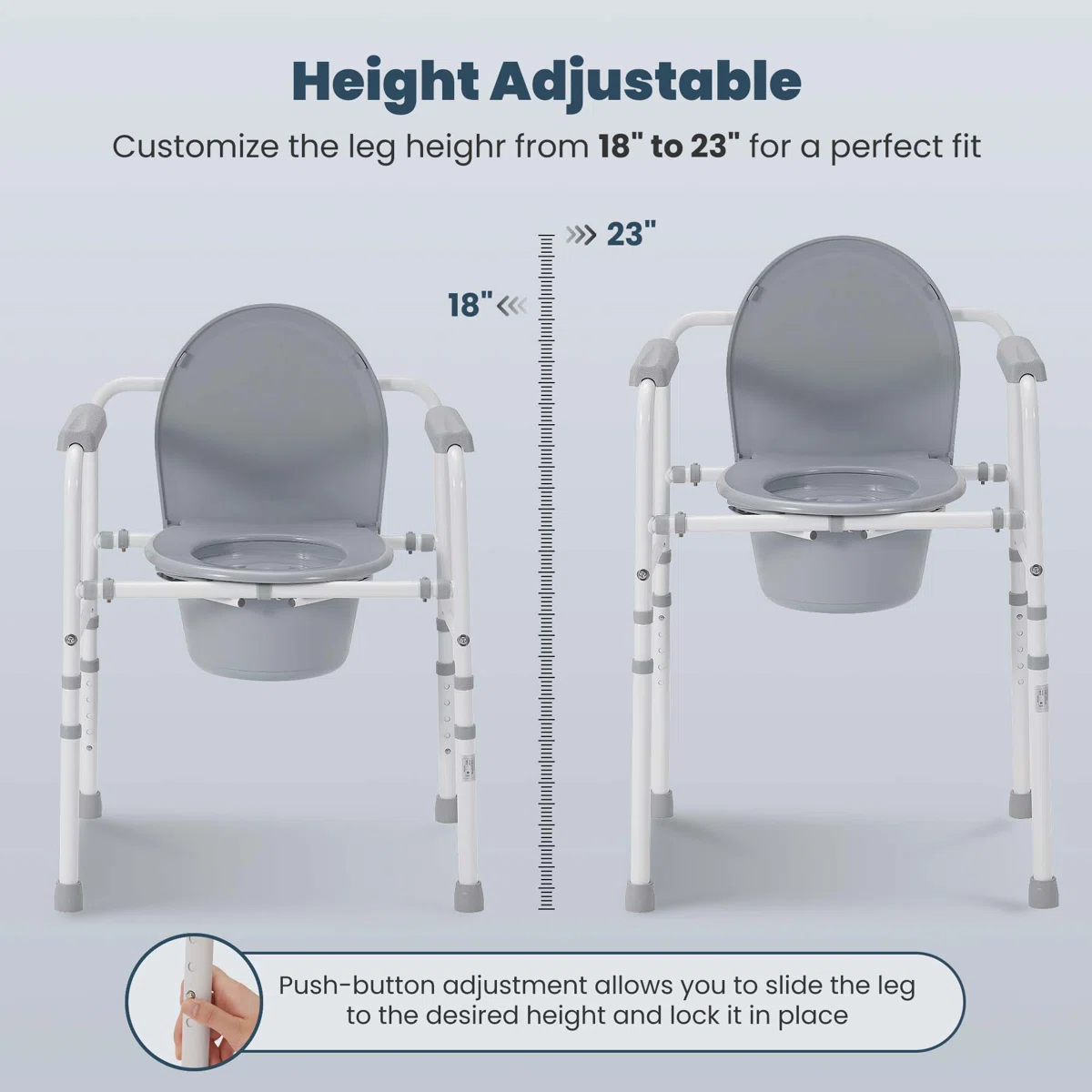 3-In-1 Steel Bedside Commode, Raised Toilet Seat With Handles, Portable Toilet With 7.5 QT Bucket, 350 Lb. Weight Capacity DR3313