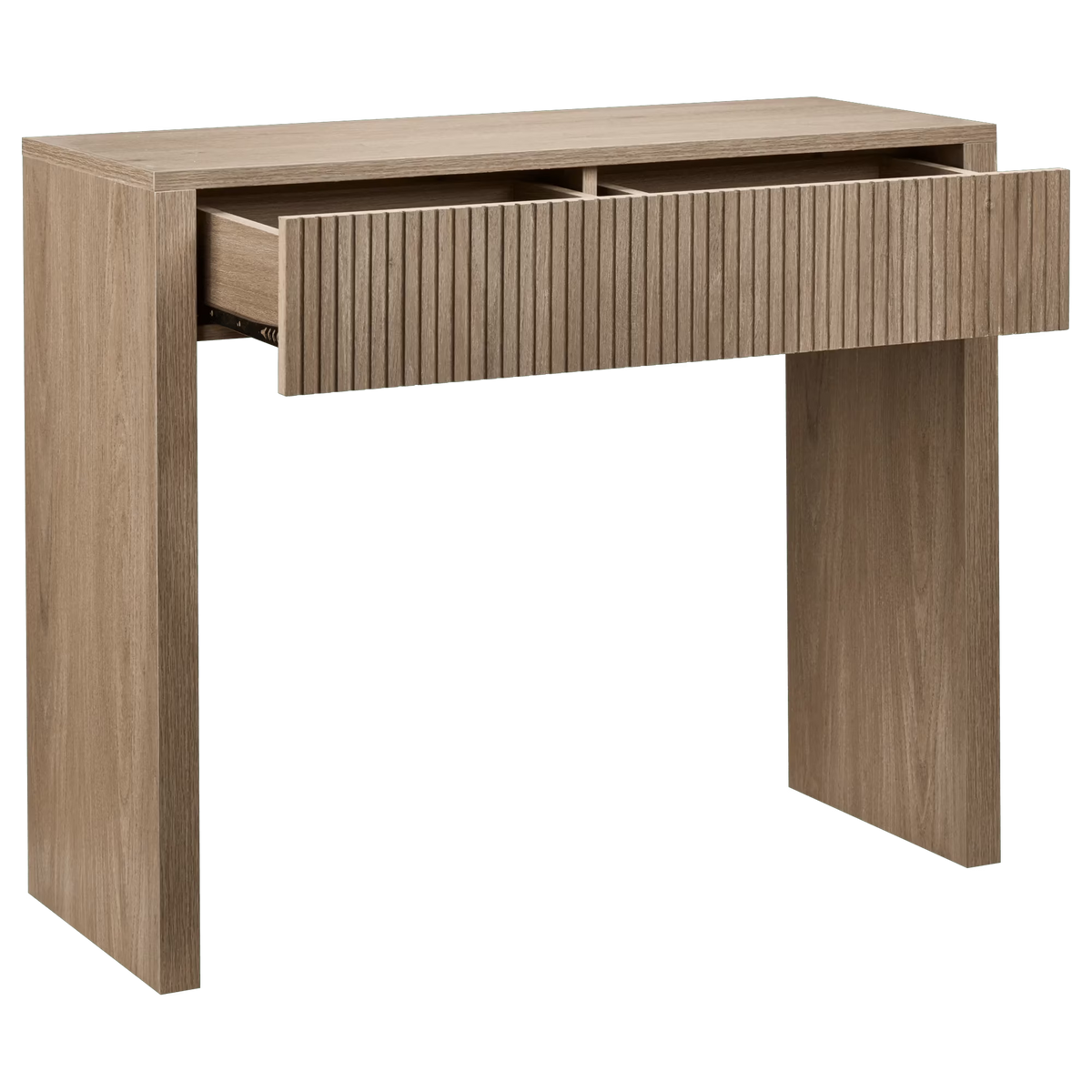 Bouclair Natural Oak Wood Veneer Entryway Console Table with 1 Fluted Drawer Hallway