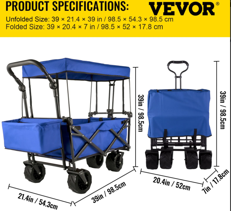 Blue Collapsible Wagon Cart with Canopy