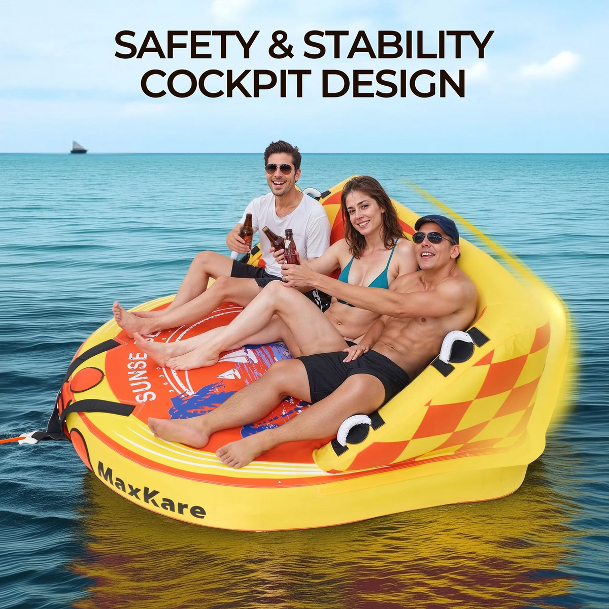 Towable Tube with Dual Tow Points, Inflatable Tube for Boating
