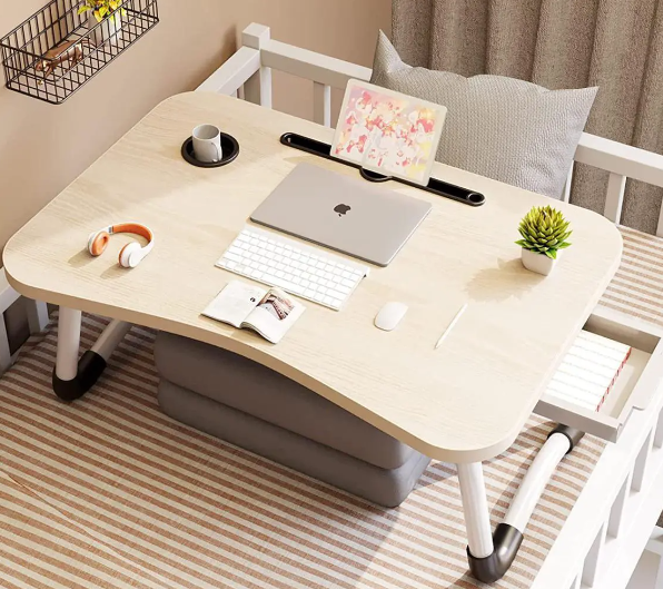 Laptop Bed Desk,Bed Table Portable Foldable Laptop Bed Tray Table with Cup Holder/Storage Drawer/Bookshelf Board for Bed/Couch/Sofa Working, Reading