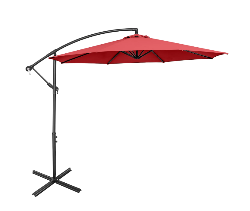 Patio Umbrella with Stand & ; Solar LED Lights  Red
