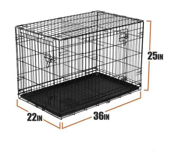 Vibrant Life Double‑Door Metal Wire Dog Crate with Divider – 36"