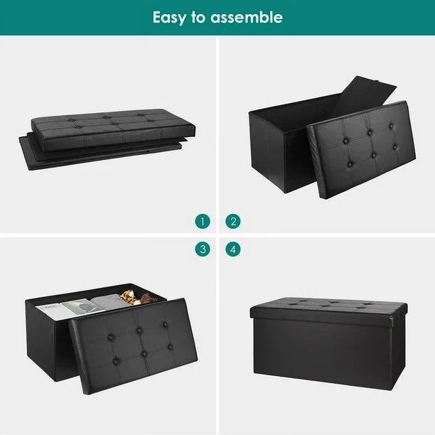 30 Inches Folding Storage Ottoman Bench, Faux Leather Storage Chest, Ottoman