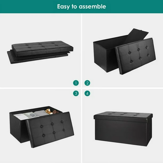 30 Inches Folding Storage Ottoman Bench, Faux Leather Storage Chest, Ottoman
