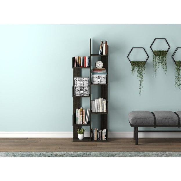Wall Shelf 57H Brown Staggered Shelves Concept / Book Case