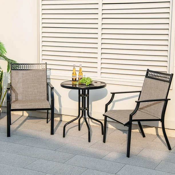 Patio Chairs Set of 2 with All Weather Breathable Fabric High Backrest Coffee