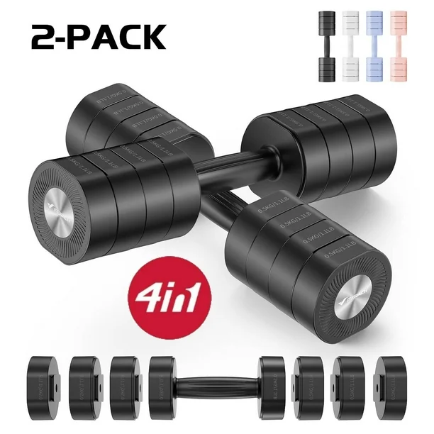 MERACH 8.8 lbs Adjustable Dumbbells Set of 2, 4-in-1 Free Weights for Women, Hand Weights for Home Gym, Black