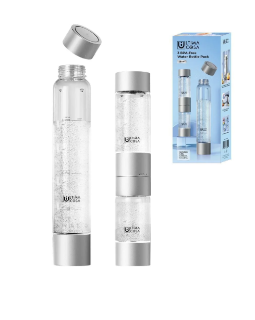 Ultima Cosa 3‑Pack BPA‑Free Water Bottles – Black / Silver