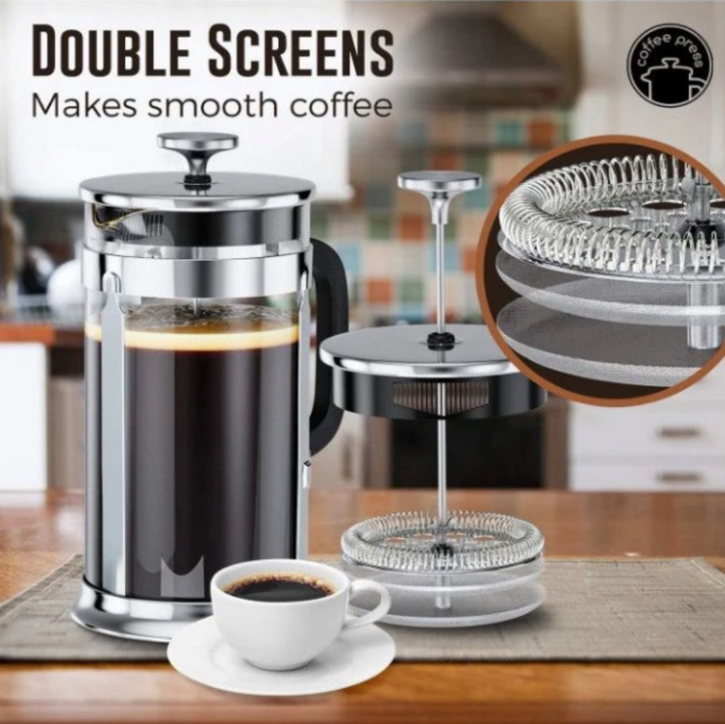 SterlingPro French Coffee Press 8 Cup (1 Liter, 34 oz), Chrome