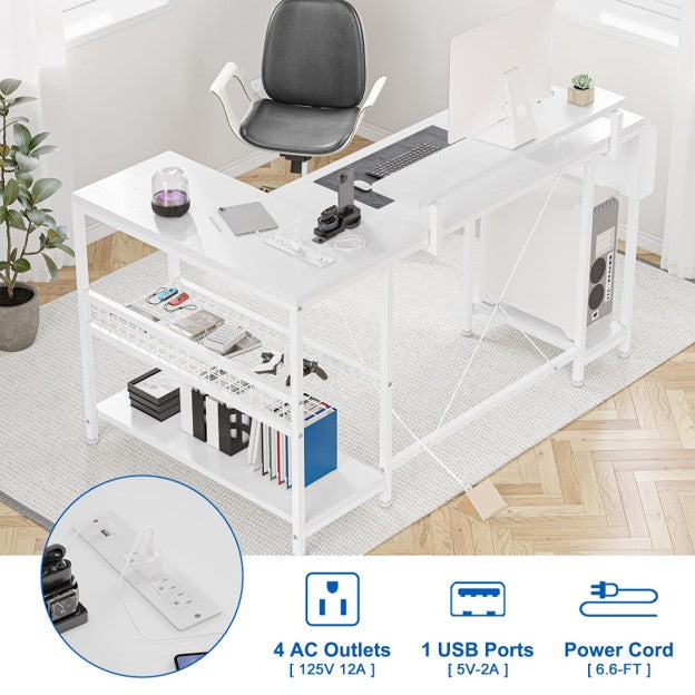 Garvee L‑Shaped Computer Desk – RGB LED + Power Outlets