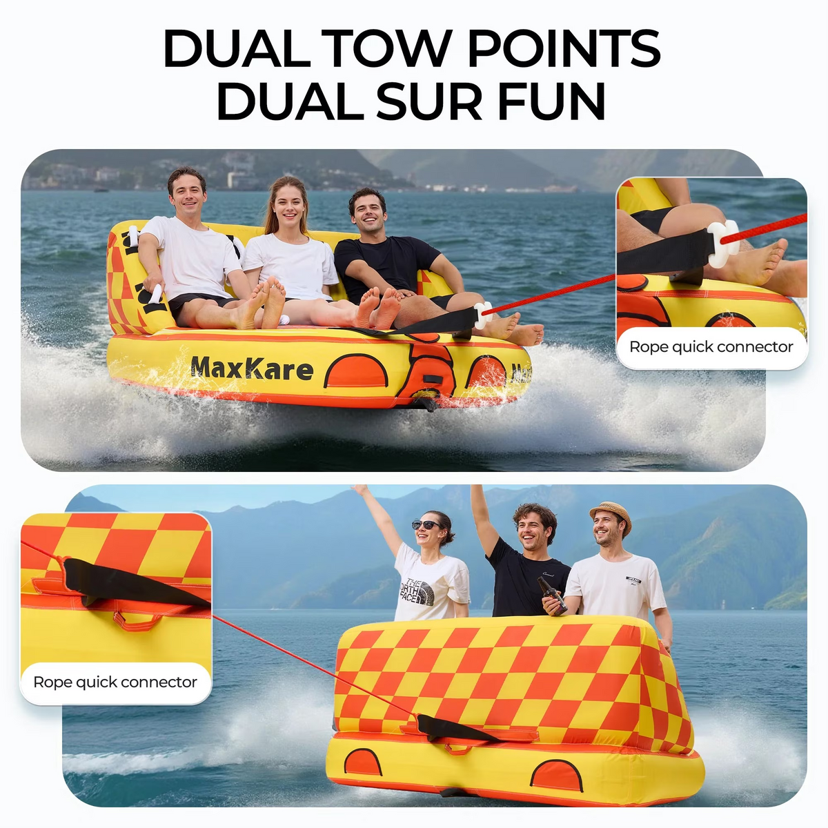 Towable Tube with Dual Tow Points, Inflatable Tube for Boating